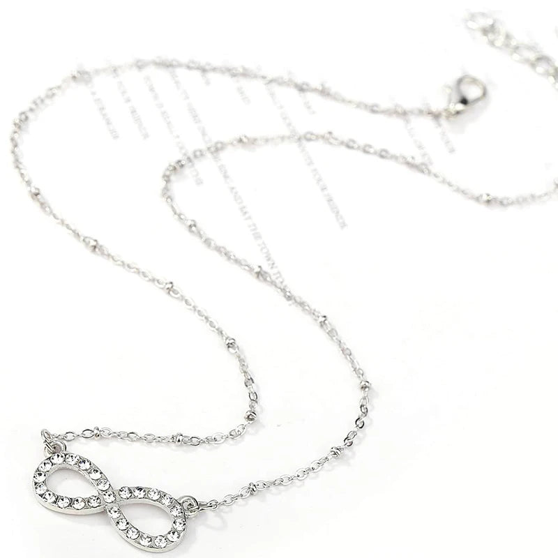 Fashion Rhinestone Infinity Love Pendant Necklace for Women Silver Color Chains Lady Party Collares Jewelry on the Neck