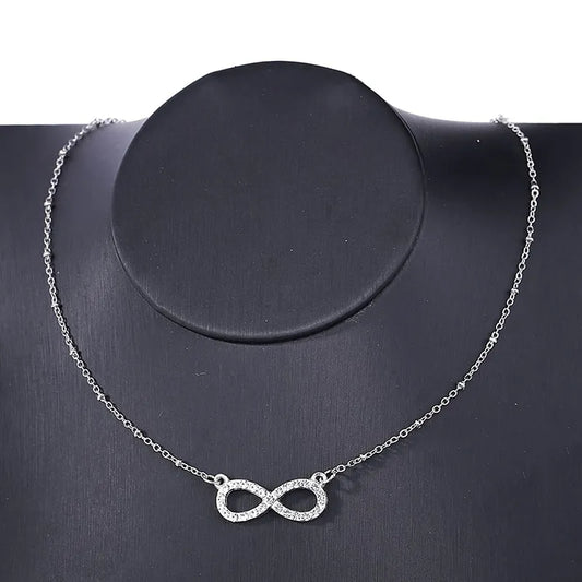 Fashion Rhinestone Infinity Love Pendant Necklace for Women Silver Color Chains Lady Party Collares Jewelry on the Neck