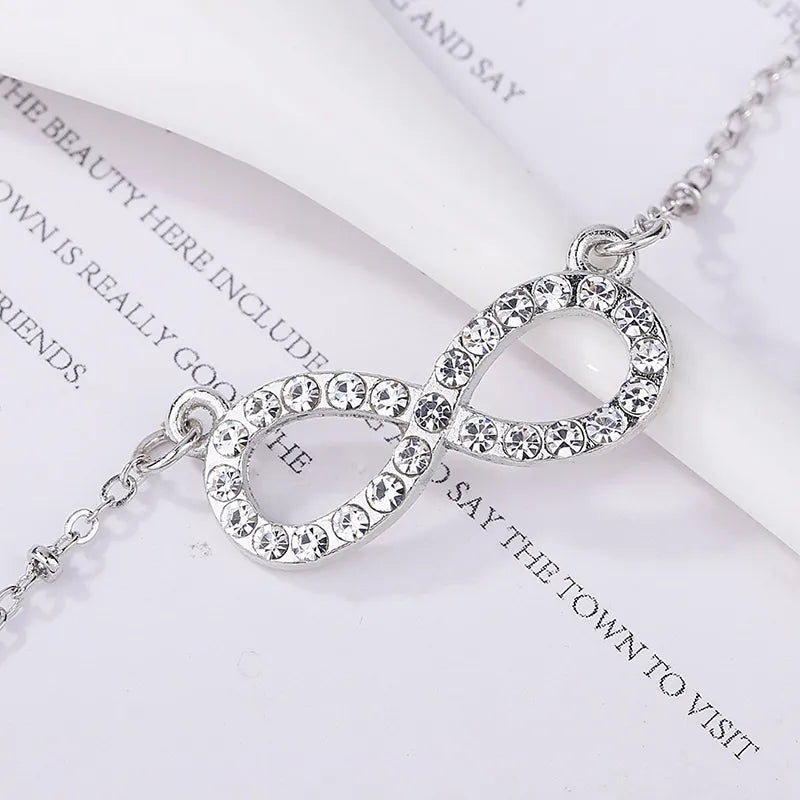 Fashion Rhinestone Infinity Love Pendant Necklace for Women Silver Color Chains Lady Party Collares Jewelry on the Neck