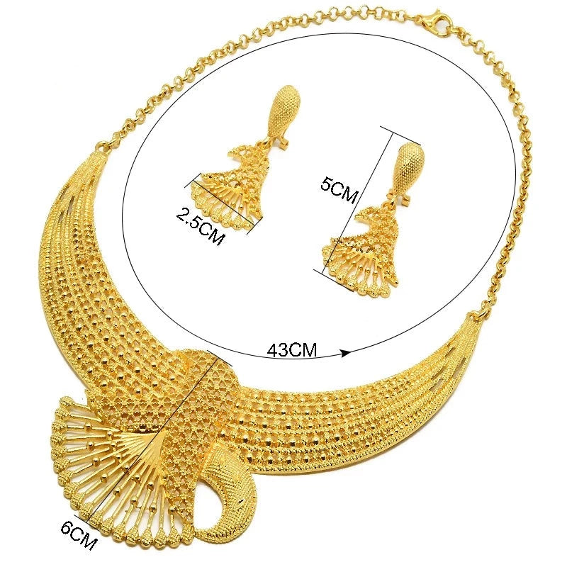 Luxury Gold Plated Jewelry Set For Women Dubai Bridal Wedding Necklace And Earrings Set African Choker Party Gift