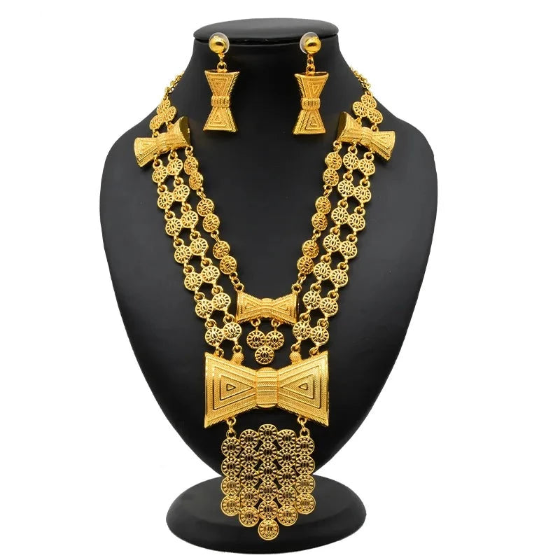 Luxury Gold Plated Jewelry Set For Women Dubai Bridal Wedding Necklace And Earrings Set African Choker Party Gift