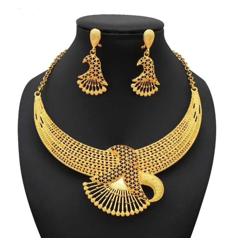 Luxury Gold Plated Jewelry Set For Women Dubai Bridal Wedding Necklace And Earrings Set African Choker Party Gift