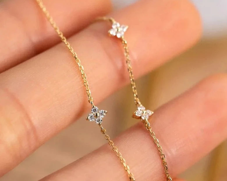 925 Sterling Silver Plated 18k Gold Shiny Zircon Flower Bracelet for Women Girl Korean Temperament Exquisite Jewelry Gifts