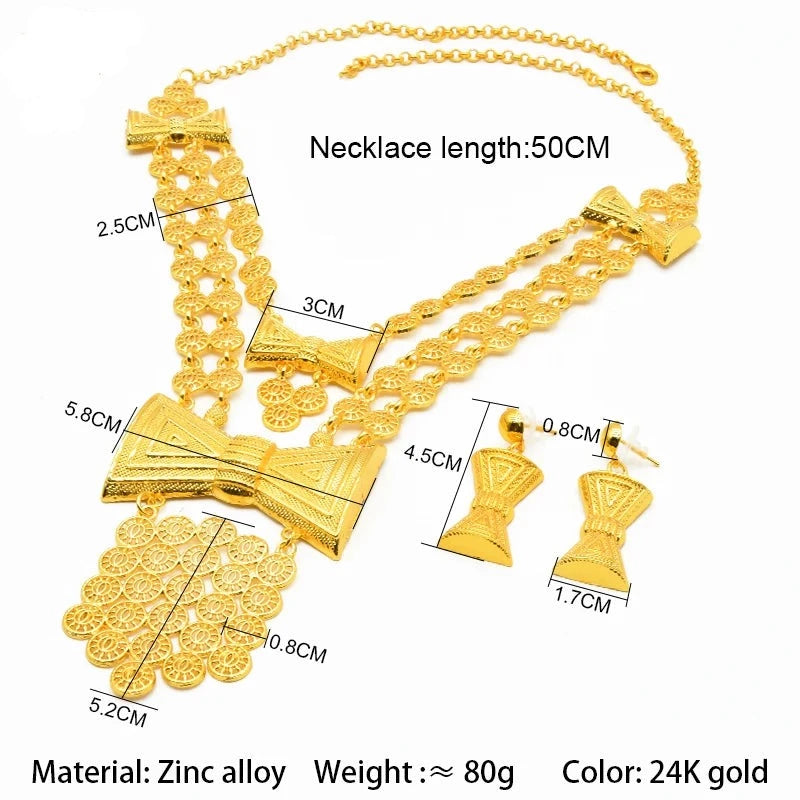 Luxury Gold Plated Jewelry Set For Women Dubai Bridal Wedding Necklace And Earrings Set African Choker Party Gift