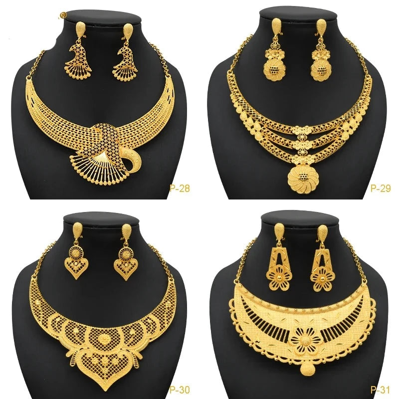 Luxury Gold Plated Jewelry Set For Women Dubai Bridal Wedding Necklace And Earrings Set African Choker Party Gift